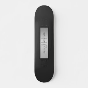 Your Name & Monogram   Grays & Faux Silver Look Skateboard