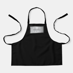 Your Name & Monogram   Greys Black & Faux Silver Apron