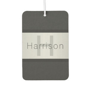 Your Name & Monogram Greys & Faux Silver Look Car Air Freshener