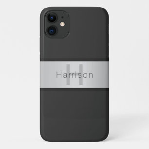 Your Name & Monogram   Greys & Faux Silver Look iPhone 11 Case