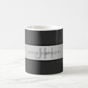 Your Name & Monogram   Greys & Faux Silver Look Coffee Mug