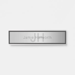 Your Name & Monogram   Greys & Faux Silver Look Door Sign
