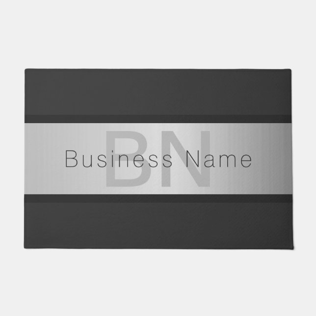 Your Name & Monogram | Greys & Faux Silver Look Doormat (Front)