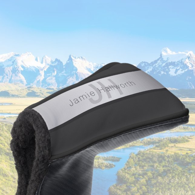 Your Name & Monogram | Greys & Faux Silver Look Golf Head Cover (Creator Uploaded)