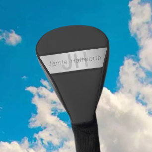 Your Name & Monogram   Greys & Faux Silver Look Golf Head Cover