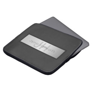 Your Name & Monogram Greys & Faux Silver Look Laptop Sleeve