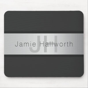 Your Name & Monogram   Greys & Faux Silver Look Mouse Pad