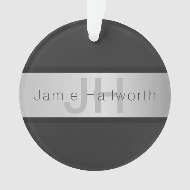 Your Name & Monogram | Greys & Faux Silver Look Ornament (Front)