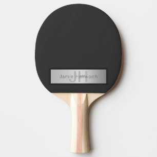 Your Name & Monogram   Greys & Faux Silver Look Ping Pong Paddle