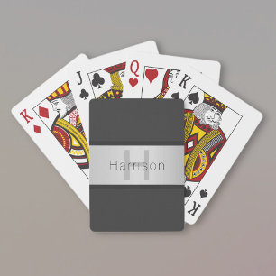Your Name & Monogram Greys & Faux Silver Look Playing Cards
