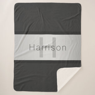 Your Name & Monogram   Greys & Faux Silver Look Sherpa Blanket