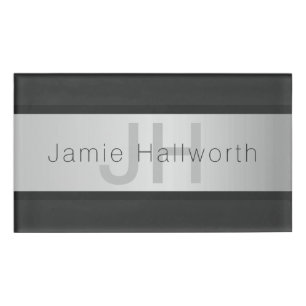 Your Name & Monogram Greys & Faux Silver Look Tag