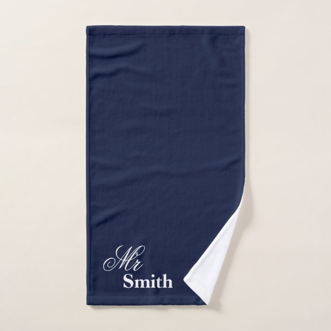 Your Name Mr Smith White Typography Navy Hand Towel (Hand Towel)