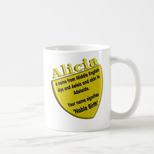 Your name mug, origin and meaning: Alicia Coffee Mug (Right)