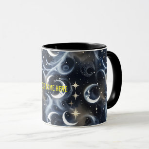 Your Name Mugs – Metallic Silver Moon Phase Luxury