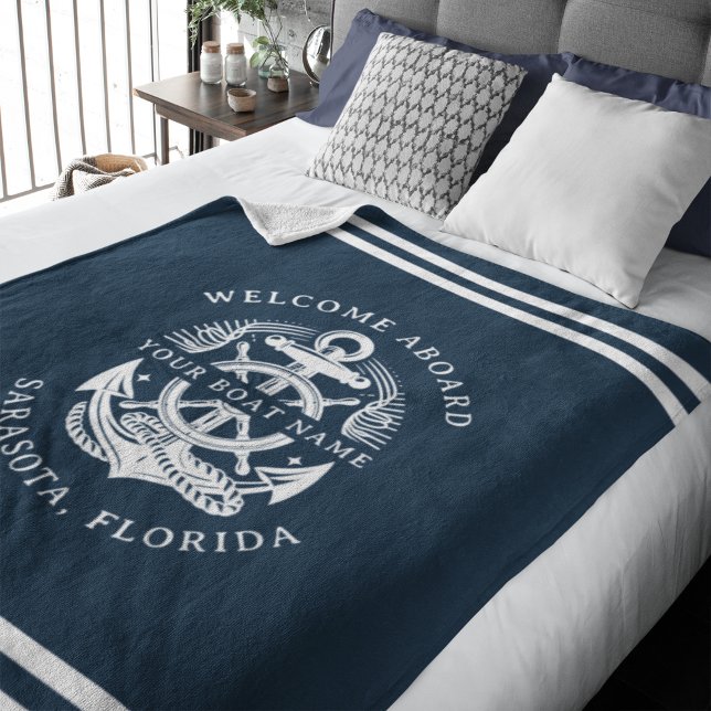 Your Name of Boat Ancient Anchor Fleece Blanket (Creator Uploaded)