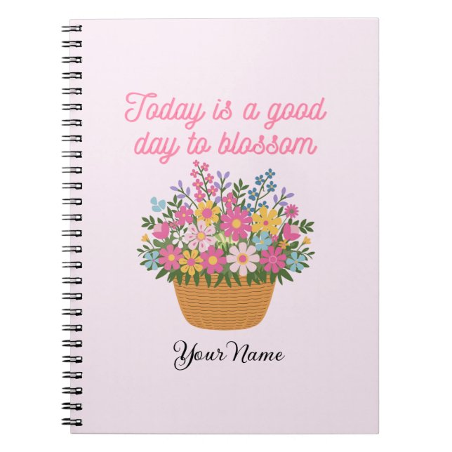 Your Name on Cute Pink Floral Spiral Notebook (Front)