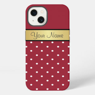 Your Name On Gold, Elegant Spicy Red & White Dots iPhone 13 Case