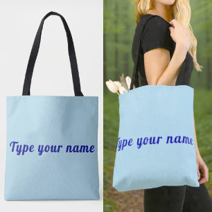 Your Name on Light Blue Tote Bag