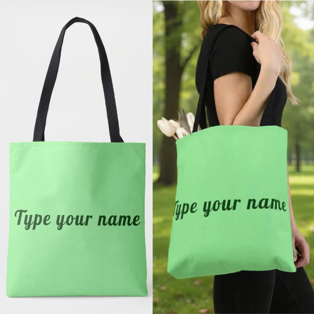 Your Name on Light Green Tote Bag (Light green tote bag with your name)