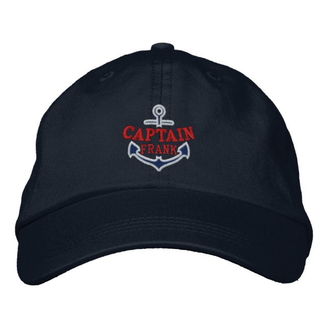 Your Name on Nautical Anchor Embroidery Captain Embroidered Hat (Front)