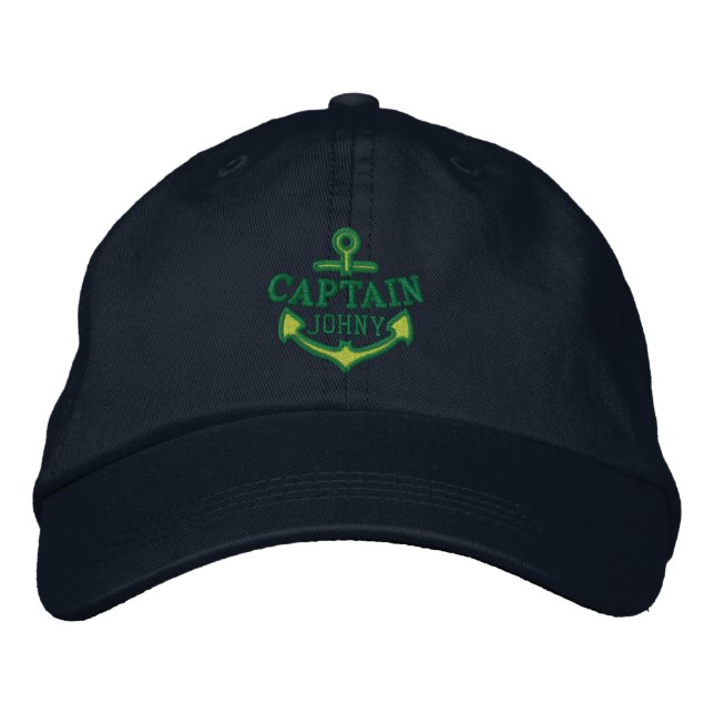 Your Name on Nautical Anchor Embroidery Captain Embroidered Hat (Front)