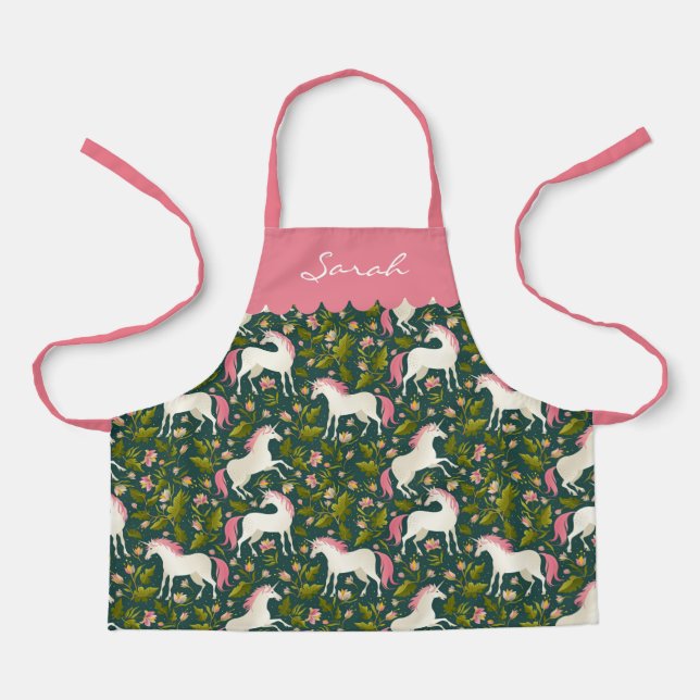 Your Name on Pink Unicorns Apron (Front)