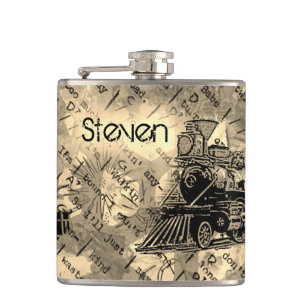 Your Name on Retro Locomotive Flask