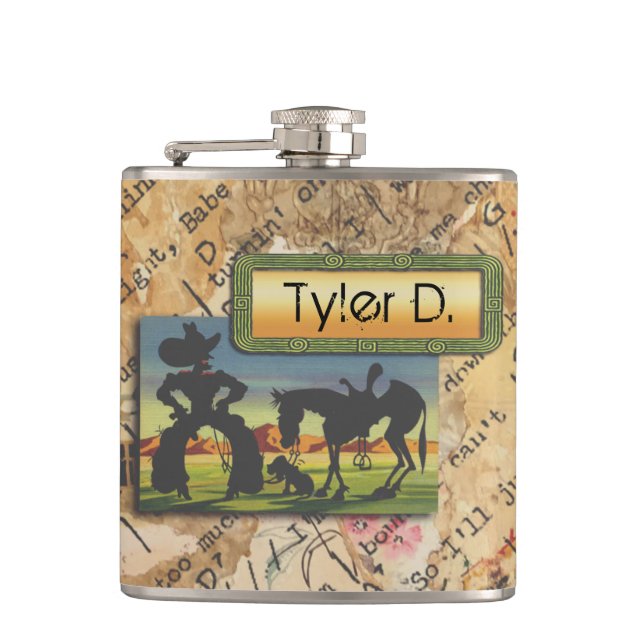 Your Name on this Cowboy Character Flask (Front)