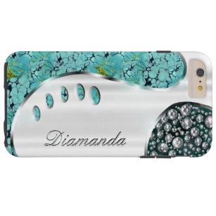 Your name on this faux silver & diamond bling tough iPhone 6 plus case
