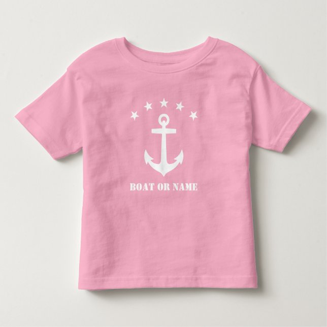 Your Name or Boat Name Classic Anchor Pink & White Toddler T-Shirt (Front)