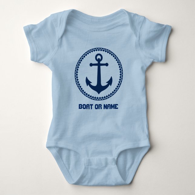 Your Name or Boat Name Sea Anchor Navy and Blue Baby Bodysuit (Front)