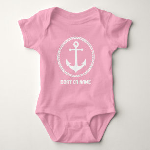 Your Name or Boat Name Sea Anchor Pink and White Baby Bodysuit