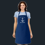 Your Name or Boat Nautical Anchor Stars Navy Blue Apron<br><div class="desc">A stylish nautical themed apron with your personalised name, boat name or other desired text. Features a custom designed classic anchor and stars in white on navy blue. Easily customise the apron colour to match your current decor. Cook, bake and BBQ in Style. Makes a great gift and conversation piece...</div>