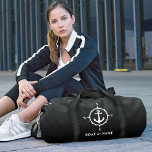 Your Name or Boat Stylish Nautical Compass Anchor  Duffle Bag<br><div class="desc">A nautical themed travel duffle bag with your personalised name, boat name, favourite sailing location or other desired text. This stylish design features a custom boat anchor and compass in white highlighted by the bags rich black colour. You can easily edit the design and change the bag colours to any...</div>