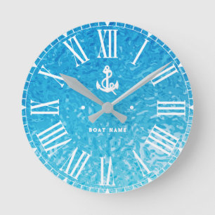 Your Name or Boat Vintage Nautical Anchor  Round Clock