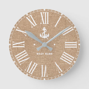 Your Name or Boat Vintage Nautical Anchor  Round Clock