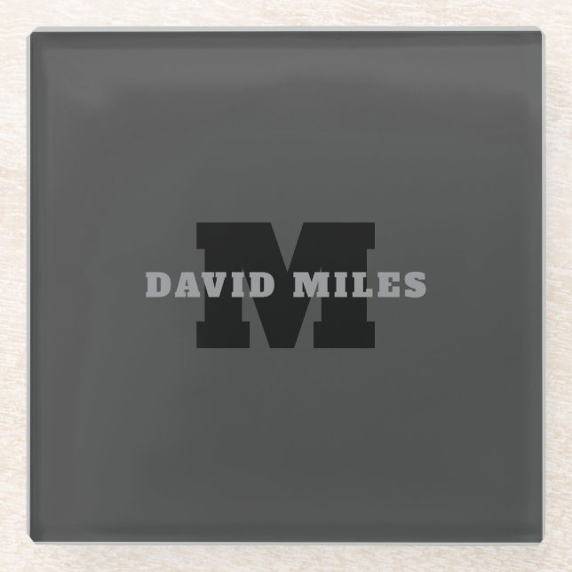 Your Name or Business Name | Modern Masculine Grey Glass Coaster (Front)