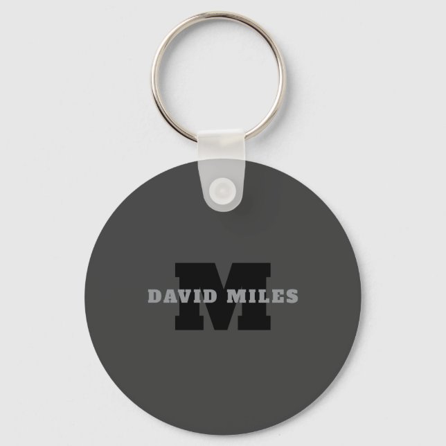 Your Name or Business Name | Modern Masculine Grey Key Ring (Front)