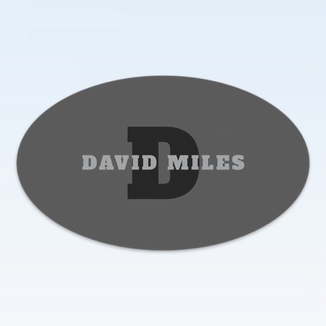 Your Name or Business Name | Modern Masculine Grey Oval Sticker (Creator Uploaded)