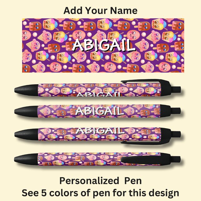 Your Name or Initials on Cute Ice Creams Design Black Ink Pen (Creator Uploaded)