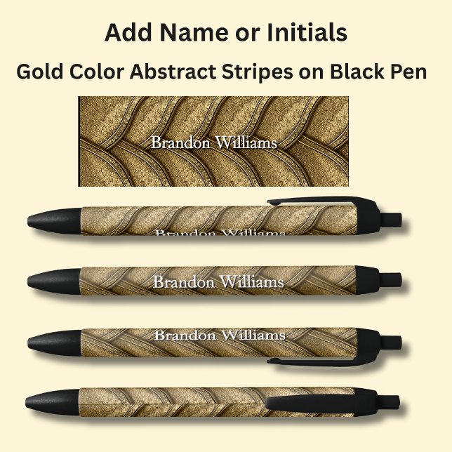 Your Name or Initials on Gold Abstract Stripes Black Ink Pen (Creator Uploaded)