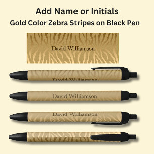 Your Name or Initials on Gold Zebra Stripes Black Ink Pen