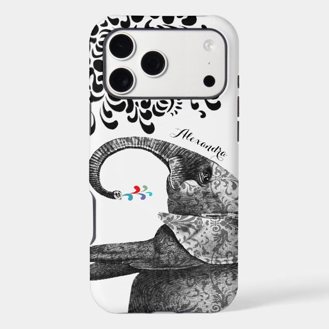 Your Name or Quote Black Hindi Pattern Elephant (Back)