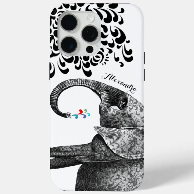 Your Name or Quote Black Hindi Pattern Elephant Case-Mate iPhone Case (Back)