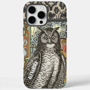 Your Name or Quote Owl Trendy Floral Damask iPhone 16 Pro Max Case