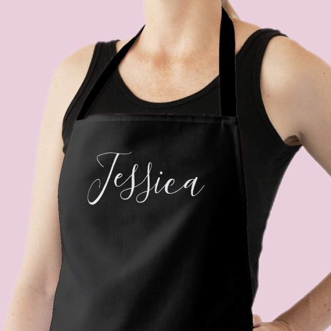 Your Name or Word | Elegant White Script on Black Apron (Creator Uploaded)