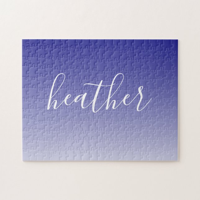 Your Name or Word | Navy Blue Ombre Gradient Jigsaw Puzzle (Horizontal)