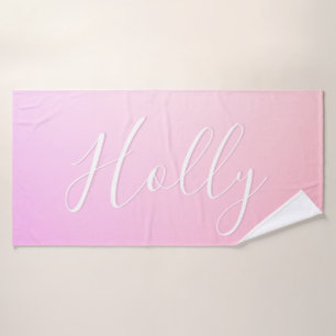 Your Name or Word Pink Ombre Gradation Bath Towel