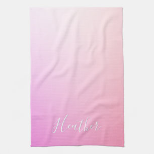 Your Name or Word Pink Ombre Gradation Tea Towel